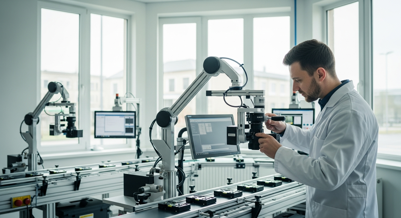 Robot équipé de caméras industrielles en action